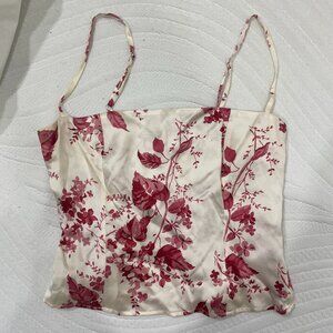 Reformation Patterned Satin Shirt Size 2 in Red and White